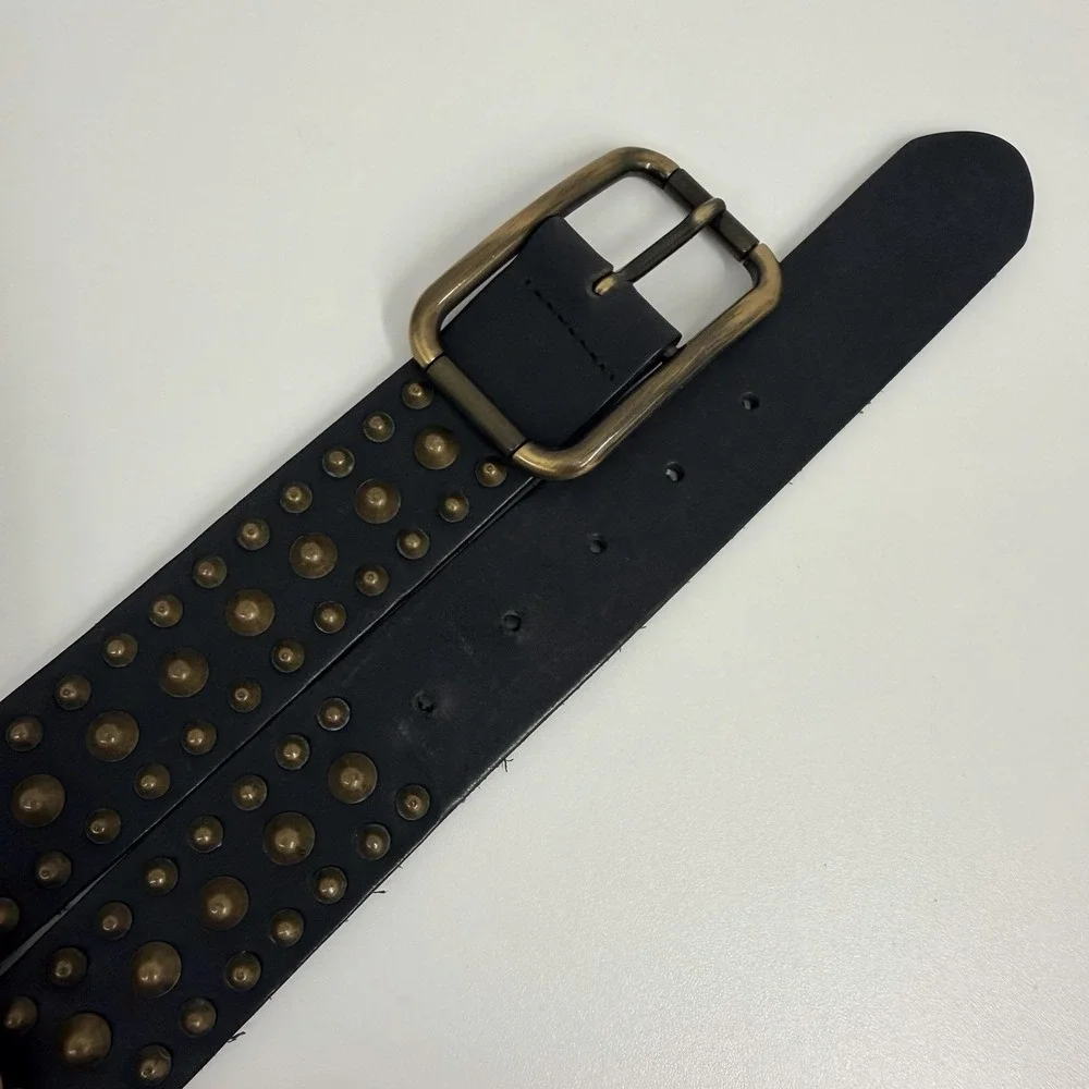 Unisex Dolce & Gabbana Leather Heavily Studded Belt Black & Bronze Size 100 46